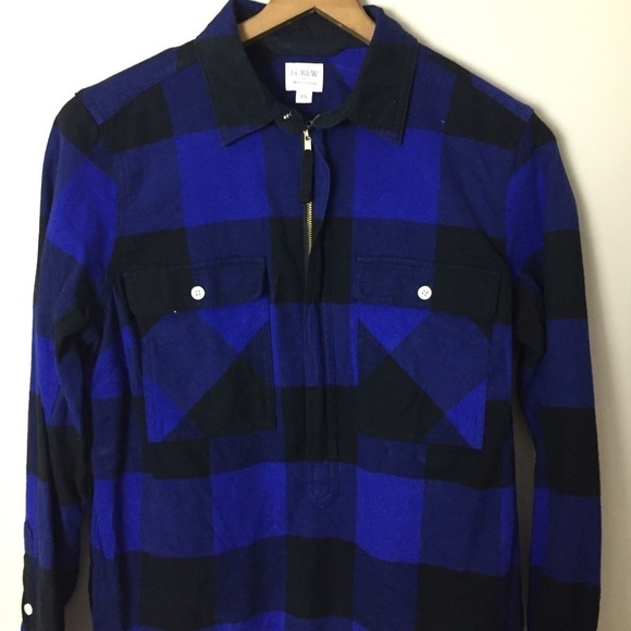 [J. Crew Factory] Blue & Black Buffalo Plaid Top - Picture 4 of 9